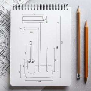 AWD WC kefe és papír tartó állvány, fekete acél+bambusz (AWD02071795)