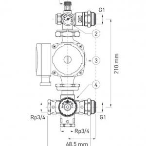 Ferro padlófűtési osztóra szerelhető keverőegység 25-60 szivattyúval (GM60GPA)