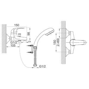 Ferro Vasto egykaros, fali kádtöltő csaptelep zuhanyszettel (BVA11)