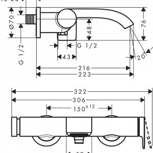 Hansgrohe Vivenis Egykaros kádcsaptelep falsíkon kívüli szereléshez 75420000
