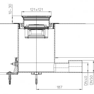 HL541 Primus blue épített zuhanylefolyó hajfogóval, szigetelő gallérral, rögzítőtalpakkal