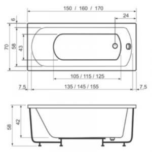 West Amalia akril kád 170x70 elő- és oldallap nélkül