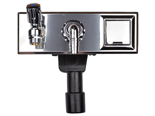 HL406E Mosógép-szifon falba süllyesztve DN40/50, 1/2" légbeszívós sarokszeleppel, 110x280 nemesacél fedéllel, elektromos dugaszoló aljzattal