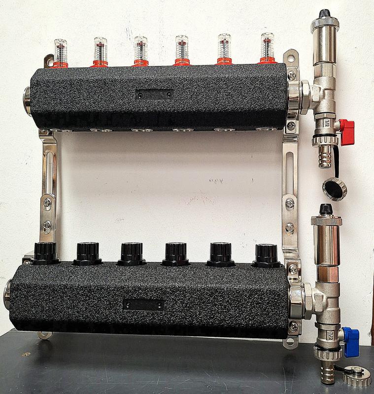 LAND-TECH padlófűtési osztó-gyűjtő 12 körös  átfoyásmérővel hőszigeteléssel