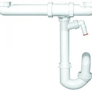 HL126.2/50 Helytakarékos DN50/6/4" mosogató szifon, 2db mosógép csatlakozóval