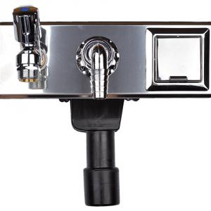 HL406E Mosógép-szifon falba süllyesztve DN40/50, 1/2" légbeszívós sarokszeleppel, 110x280 nemesacél fedéllel, elektromos dugaszoló aljzattal