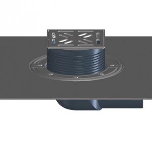 HL5100TH Terasz- és balkonlefolyó DN75 oldalsó csatlakozóval, bitumengallérral, fagyveszélyes helyre is tehető csappantyúszelepes bűzzárral, 145x145mm / 138x138mm