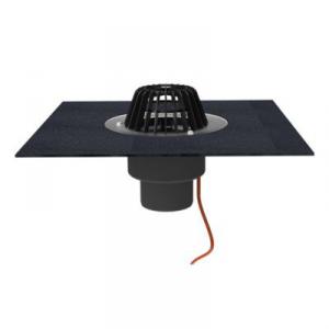 HL62.1H/1 tetőlefolyó DN110, gyárilag felhegesztett bitumengallérral, és 10-30W/230V fűtéssel