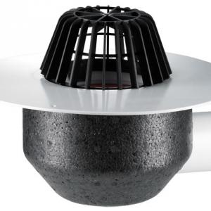 HL64P/1 Lapostető lefolyó vízszintes DN110, PVC szigetelő tárcsával, lombfogó kosárral