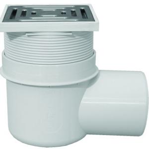 HL72N Pincei lefolyó DN110 vízszintes kimenettel, vízbűzzárral, 148x148mm/138x138mm műanyag rácstartóval, nemesacél ráccsal