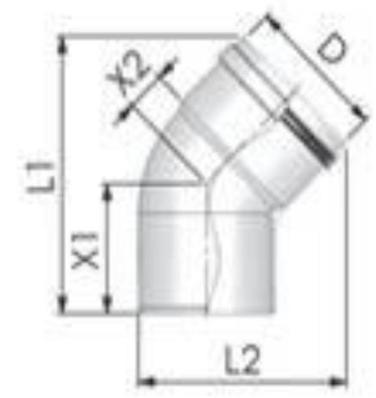 Tricox PPs könyök 80mm, 45°